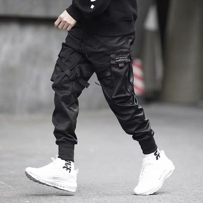 Ribbons Harem Joggers Men Cargo Pants Streetwear Hip Hop Casual Pockets Cotton Track Pants Ooho