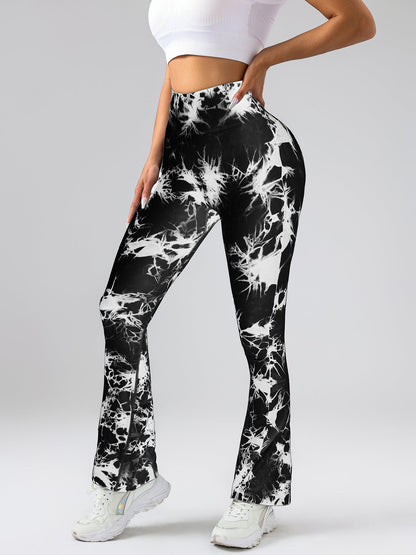 High-Waist Tummy Control Flare Yoga Pants for Women – Tie-Dye Slimming Bootcut Workout Leggings, Stretch Fitness Activewear Ooho