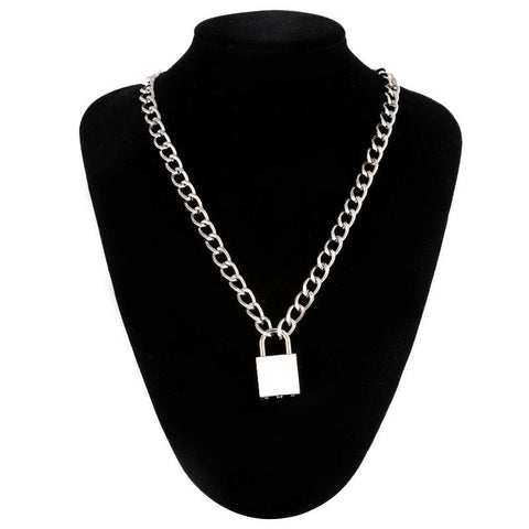 Punk Chain Lock Pendant Necklace Women Men Hip Hop Jewelry Ooho