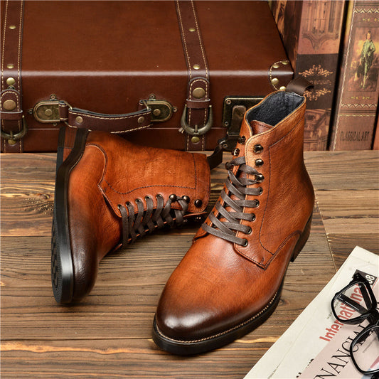 Soft Top Cowhide High Top Boots For Men Ooho