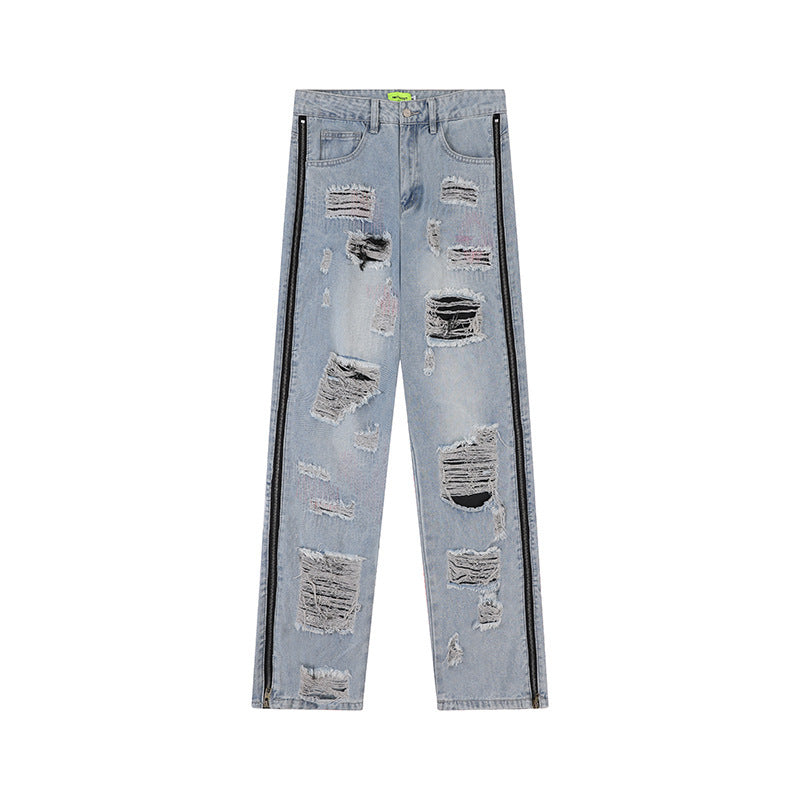 American Street Style Retro Tattered Washed Jeans | Vintage Distressed Denim for Women Ooho