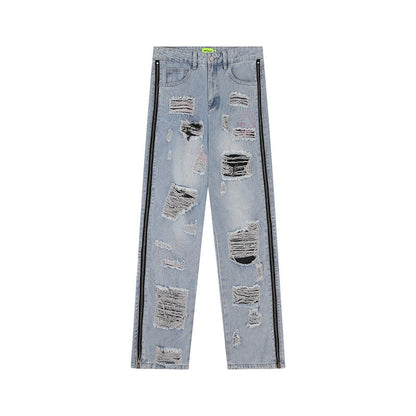 American Street Style Retro Tattered Washed Jeans | Vintage Distressed Denim for Women Ooho