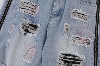 American Street Style Retro Tattered Washed Jeans | Vintage Distressed Denim for Women Ooho