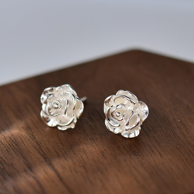 Silver Stud Earrings For Women Camellia Design Earrings Ooho