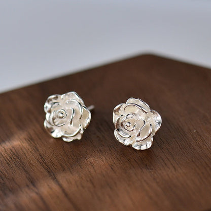 Silver Stud Earrings For Women Camellia Design Earrings Ooho