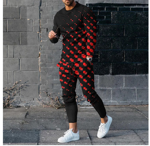 Round Neck Long Sleeve T-shirt Trousers Suit Men Ooho