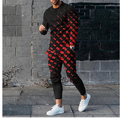 Round Neck Long Sleeve T-shirt Trousers Suit Men Ooho