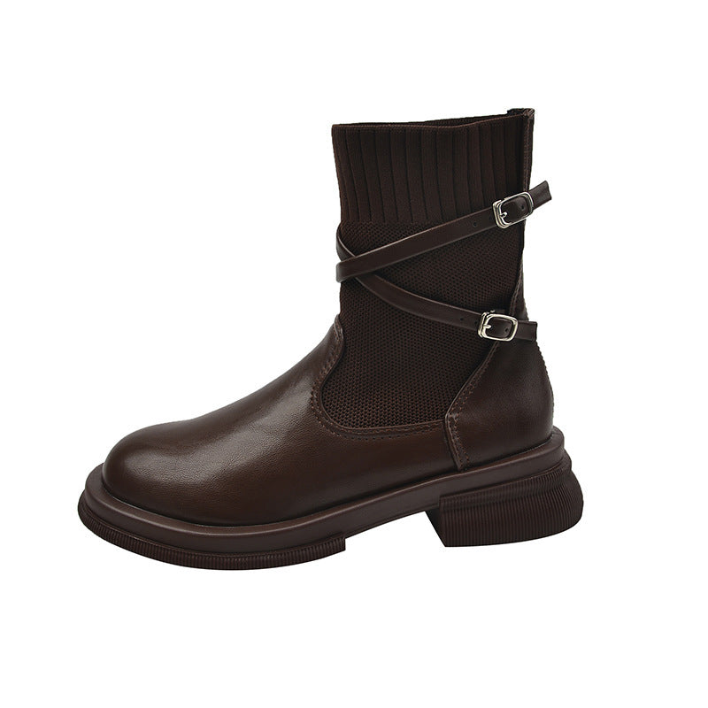 Retro Platform Knitted Martin Boots For Women Ooho