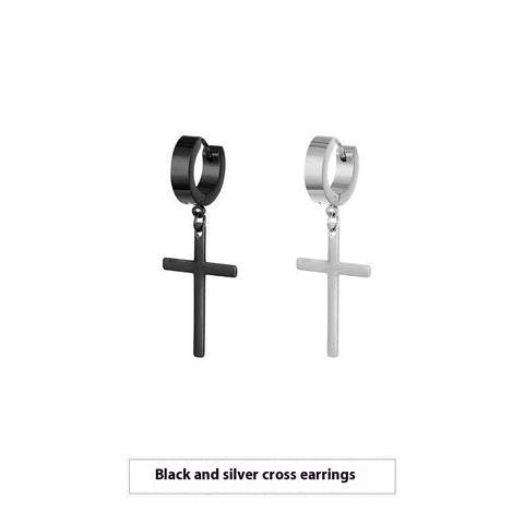Cross Stud Earrings Male European Hip Hop Ooho