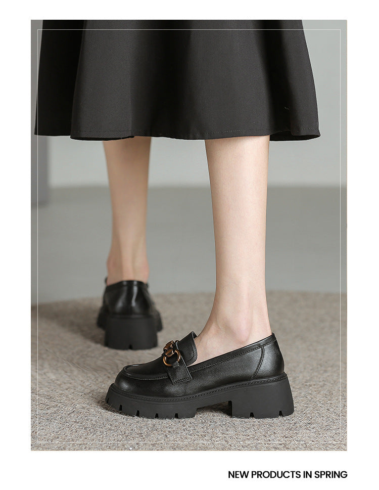 Color Matching Button Female Platform Loafers