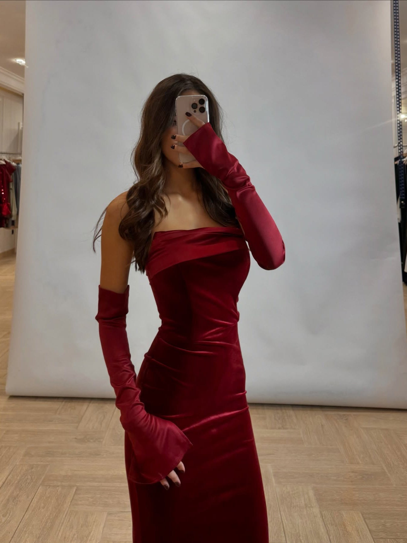 Burgundy Velvet Strapless Maxi Dress | Elegant Evening Gown Ooho