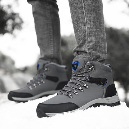 Winter Snow Boots Men Warm Plush Ankle Boots Hiking Lace-up Shoes Ooho