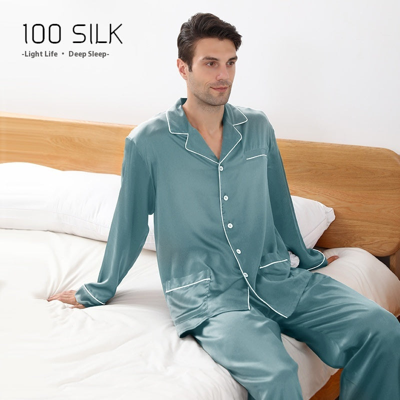 Men's Silk Pajamas 22 M Heavy Mulberry Silk Lapel Homewear Ooho