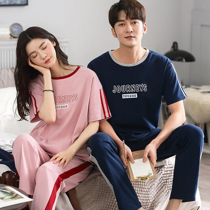 Men And Women Fashion Casual Cotton Short-sleeved Shorts Home Wear Set Ooho