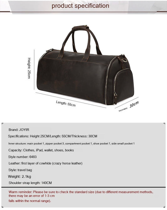 Large Capacity Retro Men Fitness Foldable Luggage Bag Ooho