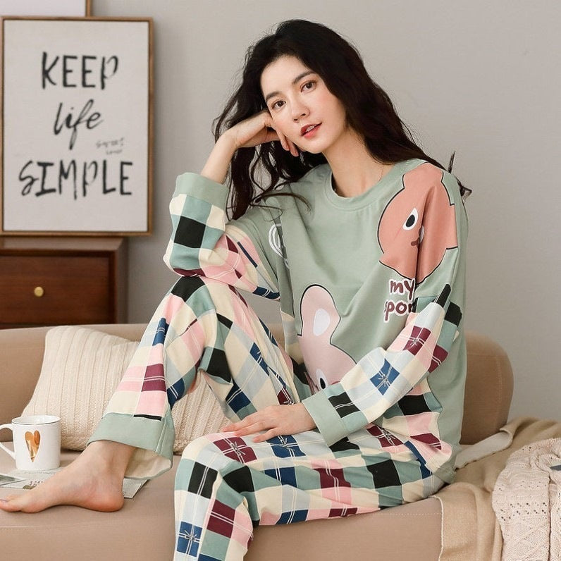 Pajamas Set Women Cute Cartoon Print Sleepwear 2 Piece Lounge Sets Ooho