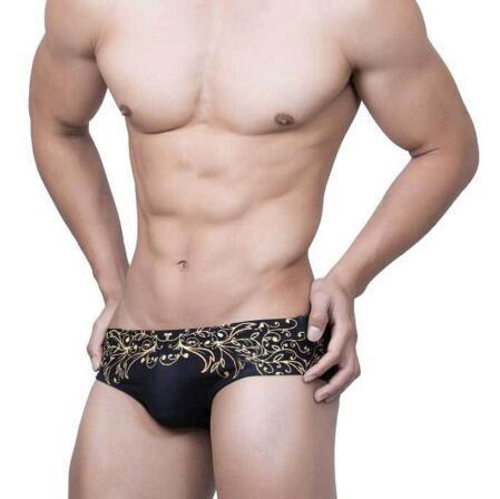 Men Short Swim Briefs Vintage Gold Foil Printed Swimsuit Ooho