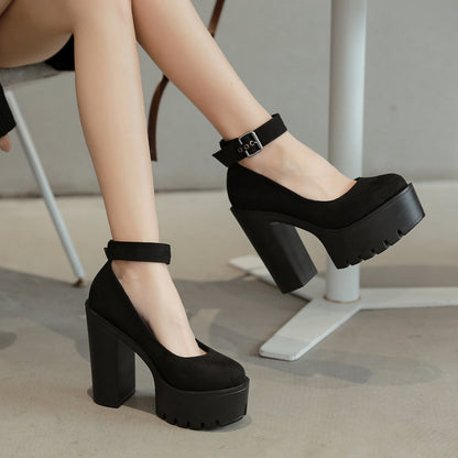 Black Platform Belt Buckle Chunky High Heels Ooho