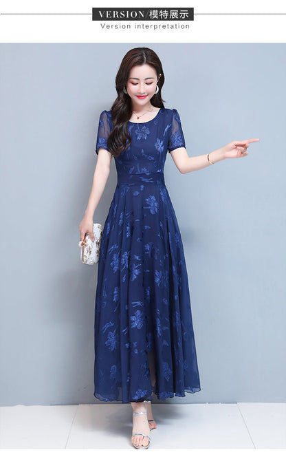 Elegant Navy Print Dodycon Dress | Vintage A-Line Summer Party Dress for Women Ooho