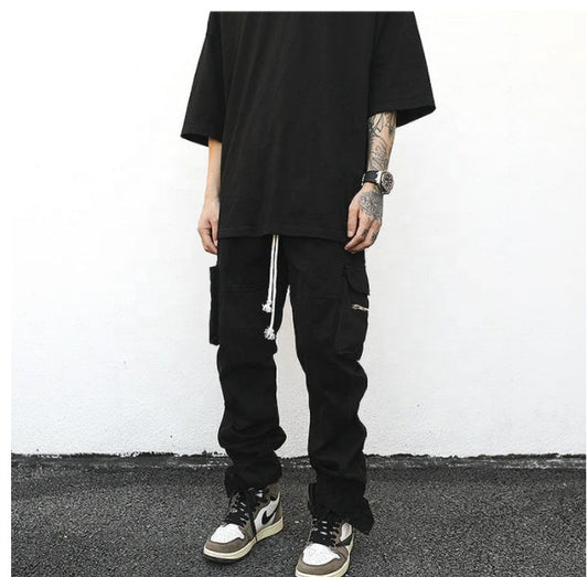 Men Drawstring Side Pocket Cargo Pants Ooho