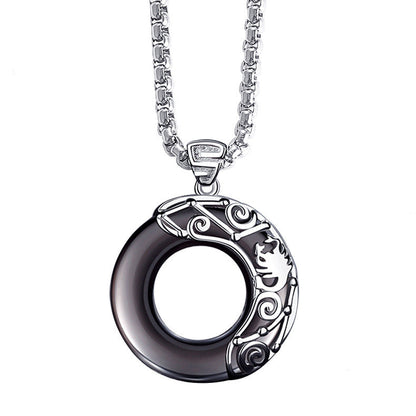 Zodiac Necklace Male Hip Hop Obsidian Ooho