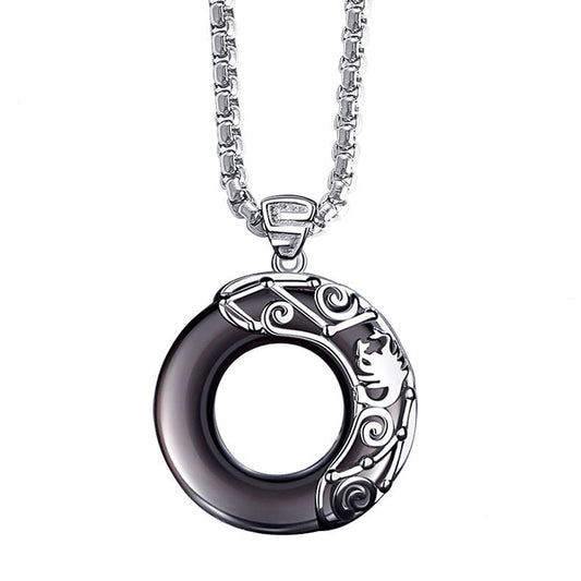 Zodiac Necklace Male Hip Hop Obsidian Ooho