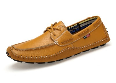 New driving shoes men casual leather peas shoes large size breathable soft head layer a pedal Ooho