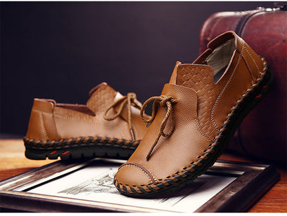 British Style Casual Men Loafers Shoes Spring Autumn Genuine Leather Slip On Men's Flats Footwear Plus Size 38-49 Shoes Ooho