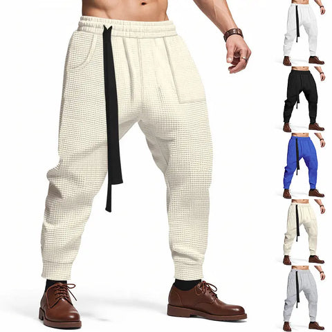 Men's Casual Pants Solid Waffle Male Hip Hop Streetwear Track Pants Joggers Trousers Fashion Harajuku Men Pants Ooho