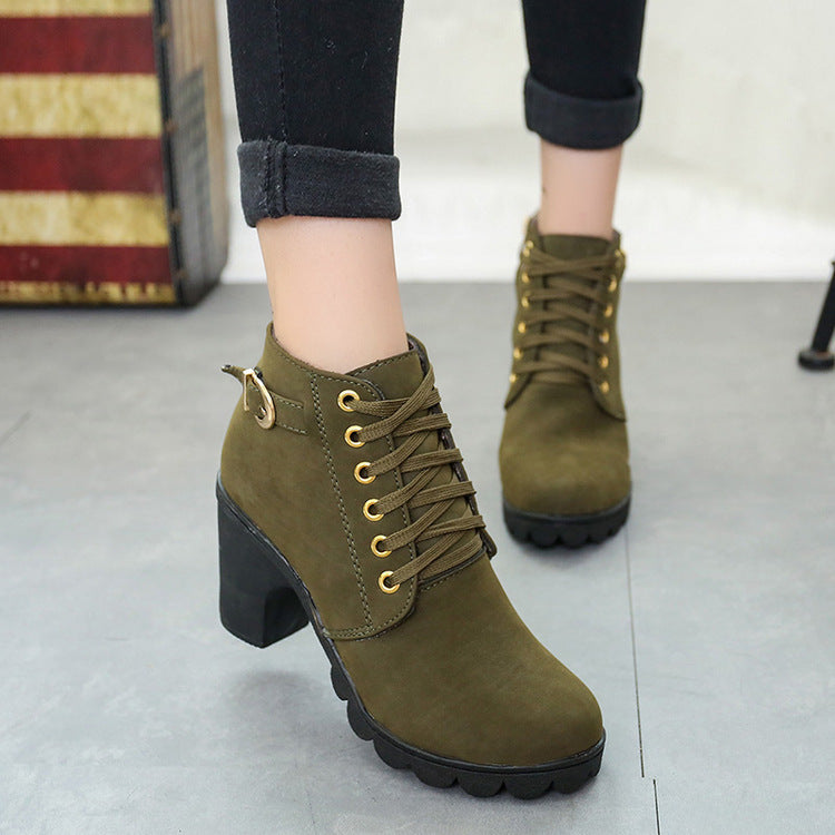 Chunky Block Heel Boots Buckle Ankle Boots Women Shoes Ooho