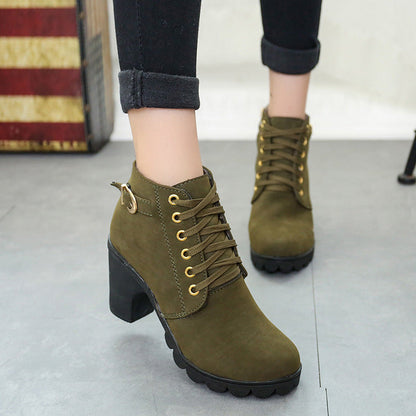 Chunky Block Heel Boots Buckle Ankle Boots Women Shoes Ooho
