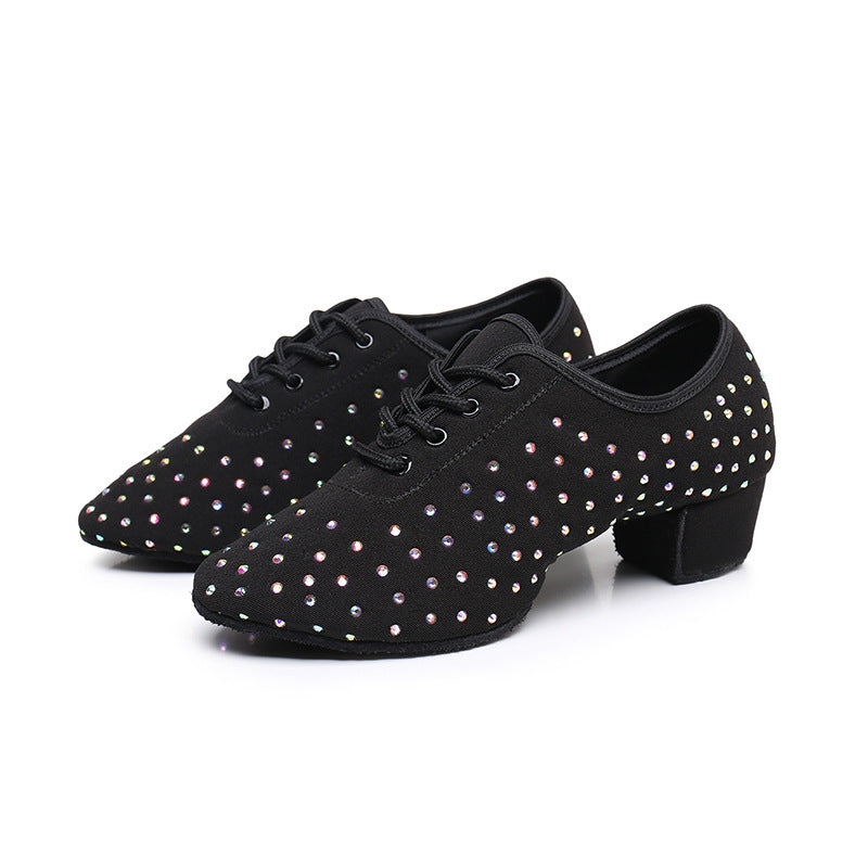 Women's Latin Dance Oxford Cloth Full Diamond Shoes Ooho