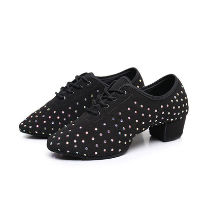 Women's Latin Dance Oxford Cloth Full Diamond Shoes Ooho