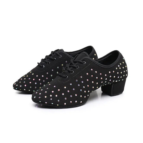 Women's Latin Dance Oxford Cloth Full Diamond Shoes Ooho