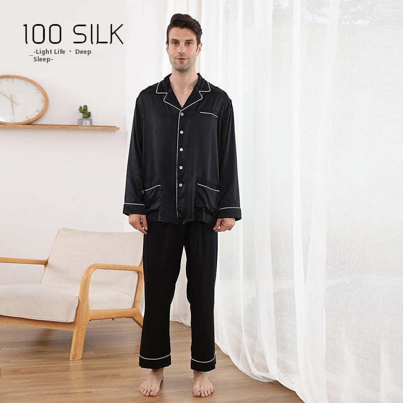 Men's Silk Pajamas 22 M Heavy Mulberry Silk Lapel Homewear Ooho