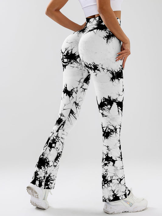 High-Waist Tummy Control Flare Yoga Pants for Women – Tie-Dye Slimming Bootcut Workout Leggings, Stretch Fitness Activewear Ooho