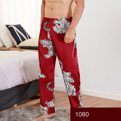Men sleepwear Bottoms Silk Pajamas Print Long Sleep Pants Ooho