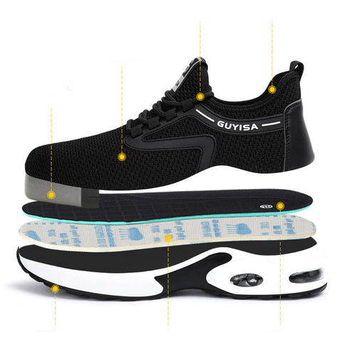 Black Sneakers Men Work Safety Shoes Lightweight Breathable For Gym Travel Work Casual Tennis Running Shoes Ooho