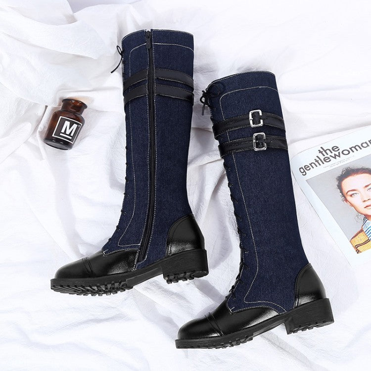 But the knee thick heel low heel denim high boots women Ooho