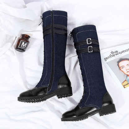 But the knee thick heel low heel denim high boots women Ooho