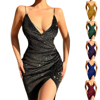 Women's Summer Dress Spaghetti Strap Bodycon Deep V Dress Ooho