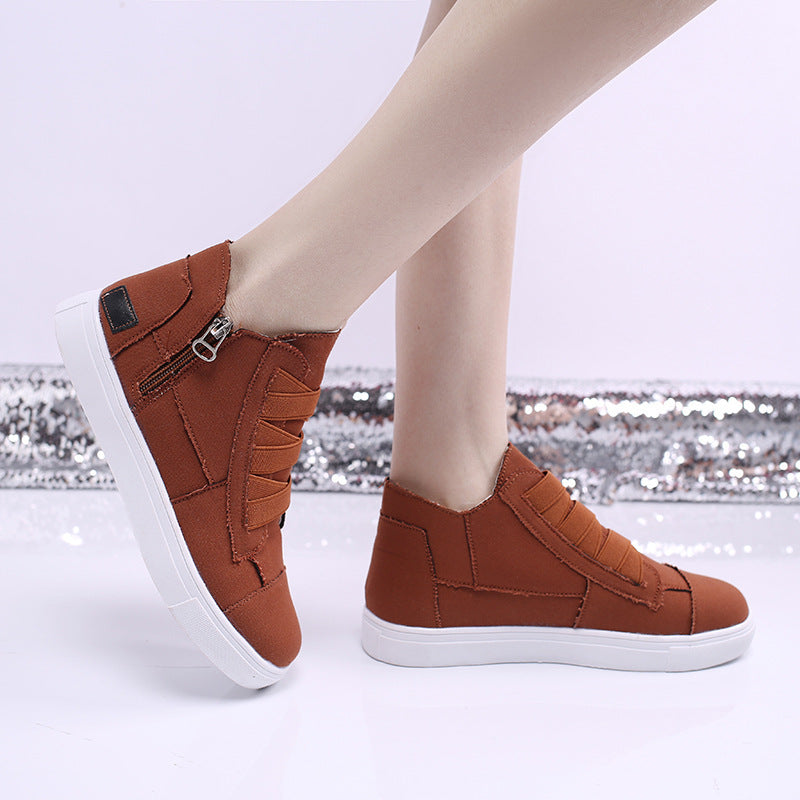 Canvas Flat Shoes Women Side Zipper Walking Sneakers Ooho