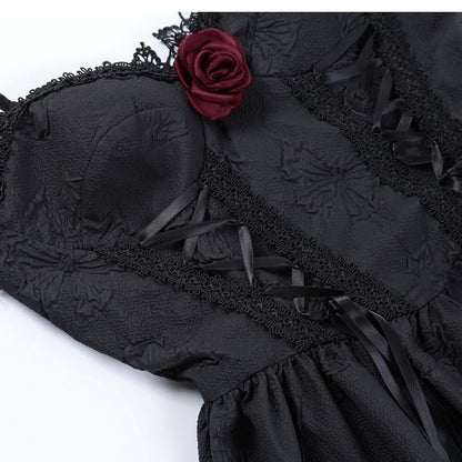 Rose Dark Jacquard Slip Dress for Women | Elegant Floral Textured Midi Dress Ooho