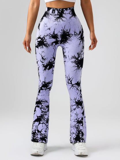High-Waist Tummy Control Flare Yoga Pants for Women – Tie-Dye Slimming Bootcut Workout Leggings, Stretch Fitness Activewear Ooho