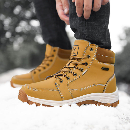 Men Boots Winter Snow Outdoor Ankle Boots For Men Super Warm Boots Leather Non-Slip Work Shoes Ooho