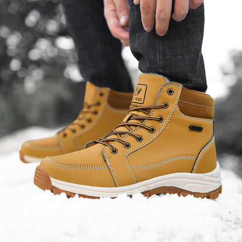 Men Boots Winter Snow Outdoor Ankle Boots For Men Super Warm Boots Leather Non-Slip Work Shoes Ooho