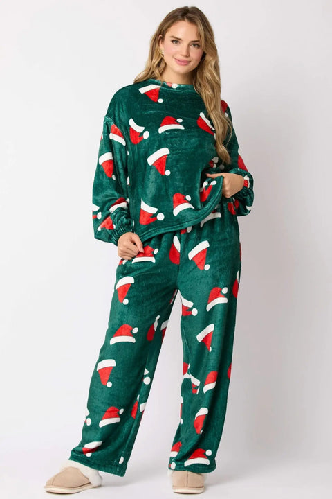 2024 Casual Flannel Pajama Sets For Women 2 Piece Cute Long Sleeve Matching Lounge Shirts Sets Santa Claus Pajamas Homewear Ooho