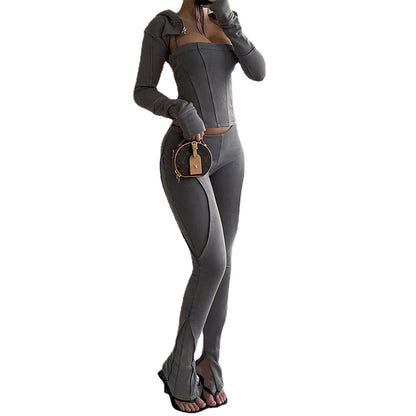 Cross Waist Micro Flare Trousers for Women | High Waist Slim Fit Ladies Pants