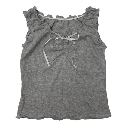 Camisole Wooden Ear Bow Flounce Trim Lace Up Vest For Women Ooho