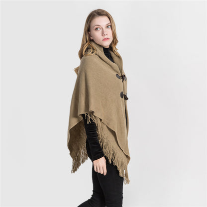 Winter Women's Loose Knitted Kimono Cardigan – Sleeveless Hooded Poncho Shawl Sweater Ooho